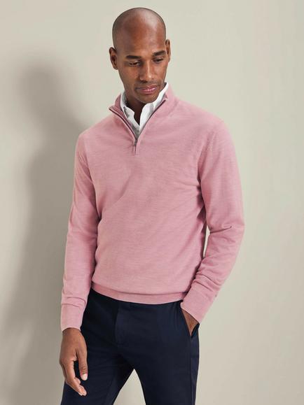 Charles Tyrwhitt Half Zip Merino Wool Jumper, Pink