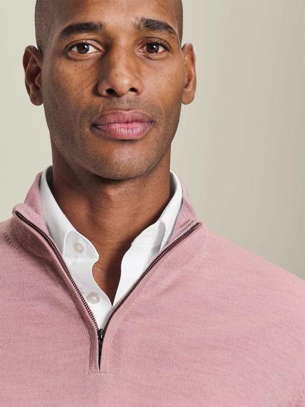 Charles Tyrwhitt Half Zip Merino Wool Jumper - view 2, Pink