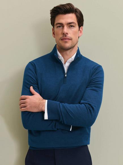 Charles Tyrwhitt Half Zip Merino Wool Jumper, Royal Blue