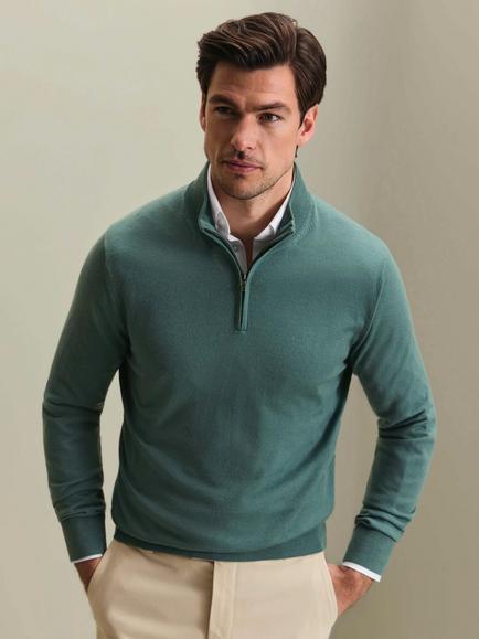 Charles Tyrwhitt Half Zip Merino Wool Jumper, Teal