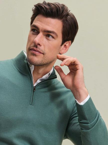Charles Tyrwhitt Half Zip Merino Wool Jumper - view 2, Teal