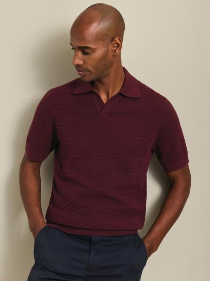 Charles Tyrwhitt Cotton Trophy Neck Knit Texture Polo Top, Burgundy Red
