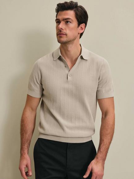 Charles Tyrwhitt Short Sleeve Textured Stripe Pique Cotton Knit Polo Shirt, Stone