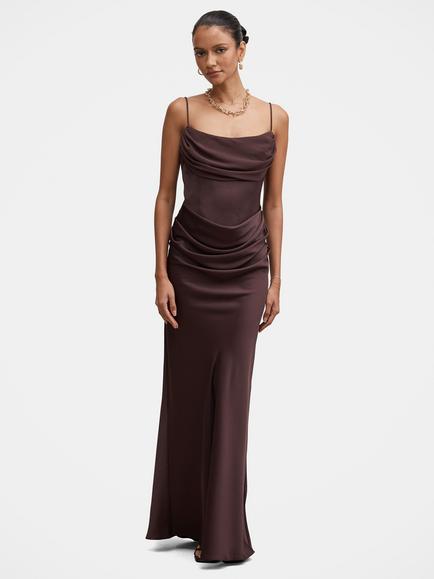 Forever New Claudia Petite Corset Maxi Dress, Dark Chocolate, Dark Chocolate