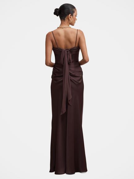 Forever New Claudia Petite Corset Maxi Dress, Dark Chocolate - view 2, Dark Chocolate