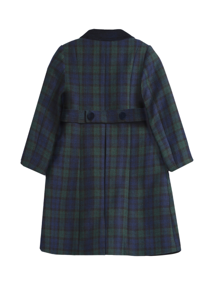 Trotters Kids' Classic Double-Breasted Tartan Coat, Blue/Green - view 2, Blue/Green