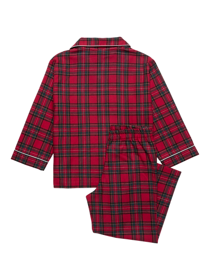 Trotters Kids' Reindeer Plaid Pyjama Set, Red Tartan - view 2, Red Tartan