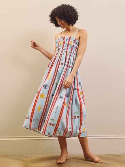 Their Nibs Blue Tidal Treasures Gauze Cotton Midi Nightdress, Blue - view 2, Blue