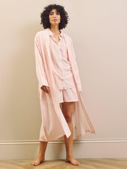 Their Nibs Baby Pink Multi Stripe Cotton Grandpa Dressing Gown, Pink, Pink