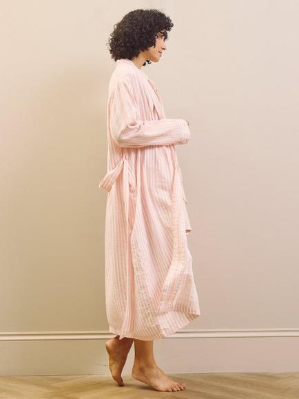 Their Nibs Baby Pink Multi Stripe Cotton Grandpa Dressing Gown, Pink - view 2, Pink