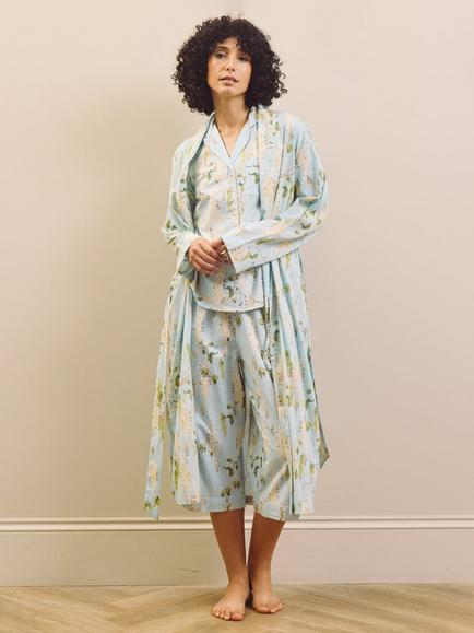 Their Nibs Pale Blue Wisteria Cotton Grandpa Dressing Gown, Blue - view 2, Blue
