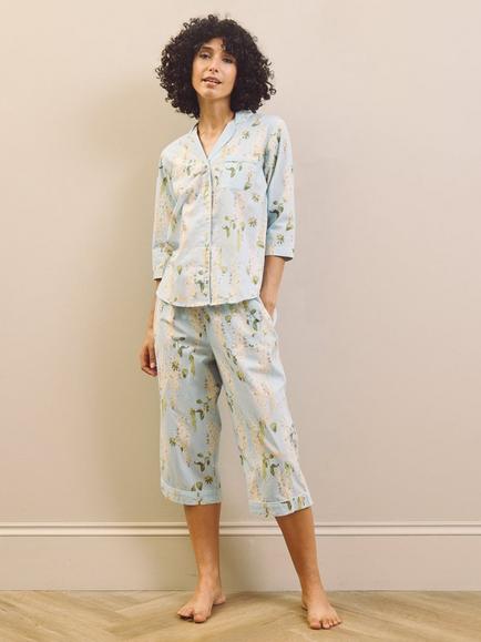 Their Nibs Cotton Pale Blue Wisteria Cropped Pyjama Set, Blue, Blue