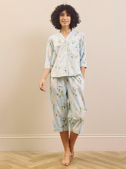 Their Nibs Cotton Pale Blue Wisteria Cropped Pyjama Set, Blue - view 2, Blue