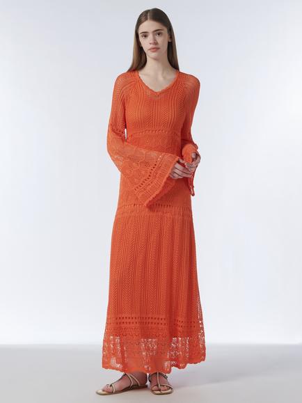 LEEM Knit Crochet Maxi Kaftan, Orange, Orange