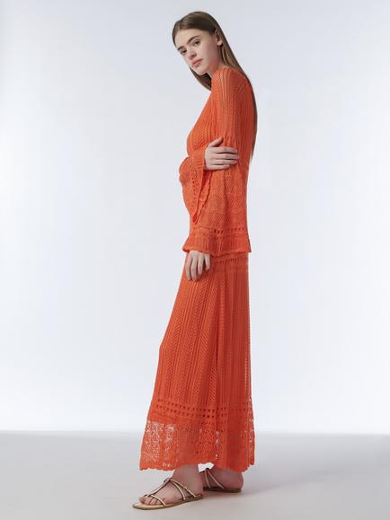 LEEM Knit Crochet Maxi Kaftan, Orange - view 2, Orange