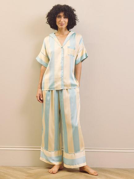Their Nibs Stripe Satin Oversize Pyjama Set, Duck Egg, Duck Egg