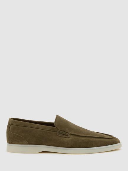 Reiss Kason Suede Loafers, Olive Green