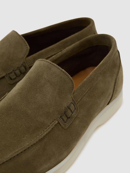 Reiss Kason Suede Loafers - view 2, Olive Green