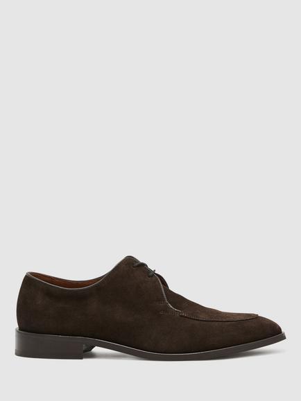 Reiss Blake Suede Lace Up Derby Shoes, Dark Brown, Dark Brown