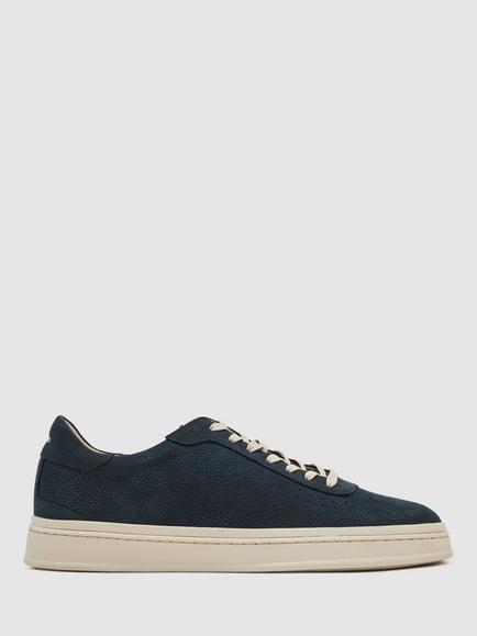 Reiss Anders Leather Perforated-Detail Trainers, Navy, Navy