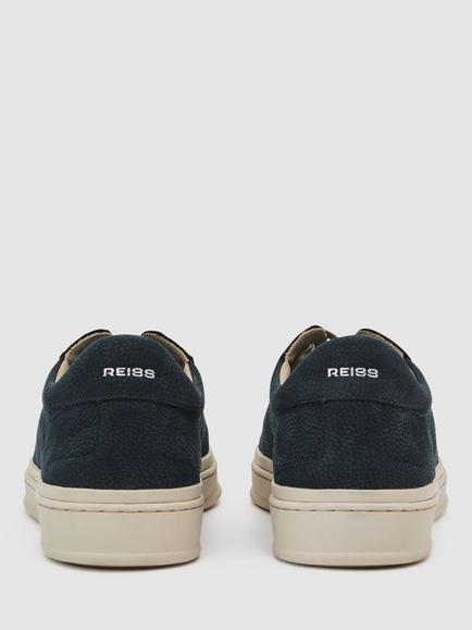 Reiss Anders Leather Perforated-Detail Trainers, Navy - view 2, Navy