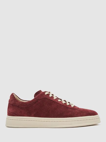 Reiss Anders Suede Perforated-Detail Trainers, Maroon Red, Maroon Red