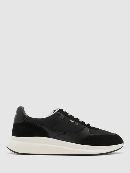 Reiss Hudson Leather Trainers, Black/White, Black/White