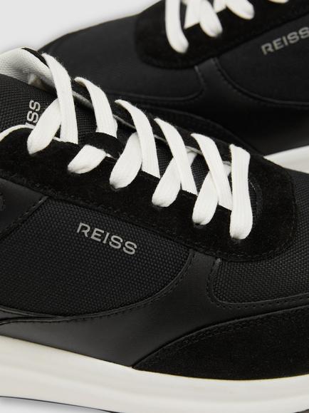 Reiss Hudson Leather Trainers, Black/White - view 2, Black/White