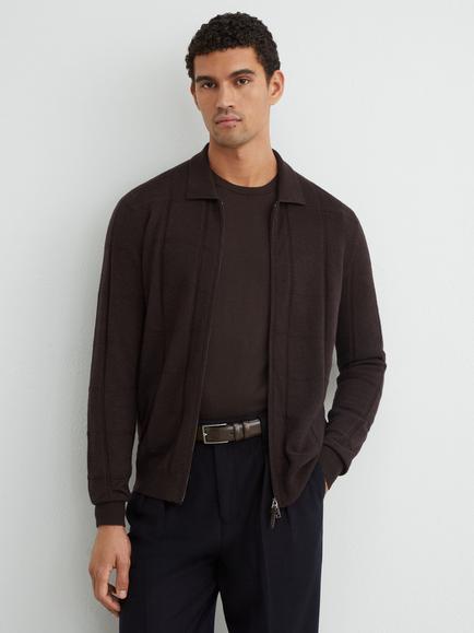 Reiss Martindale Pure Wool Cardigan, Dark Brown, Dark Brown