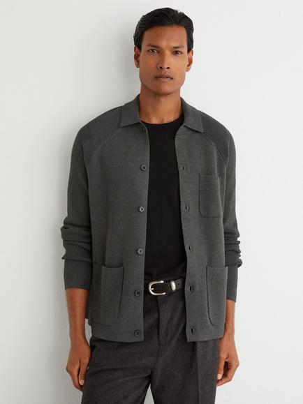 Reiss Fitzwillia Collared Cardigan, Charcoal Grey