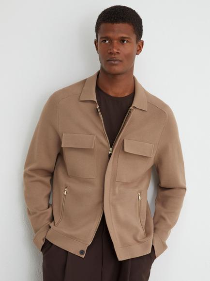 Reiss Fleetwood Collared Cardigan, Camel Brown