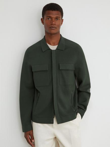 Reiss Fleetwood Collared Cardigan, Dark Green