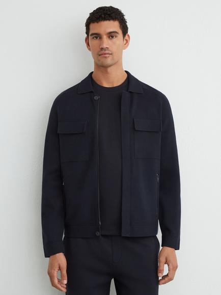 Reiss Fleetwood Collared Knit Cardigan, Navy, Navy