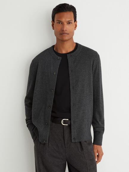Reiss Stoke Wool Rich Cardigan, Charcoal Grey