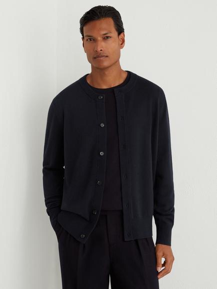 Reiss Stoke Wool Rich Cardigan, Navy