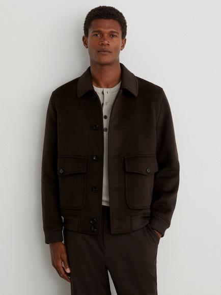 Reiss Deluca Wool Blend Shacket, Chocolate Brown