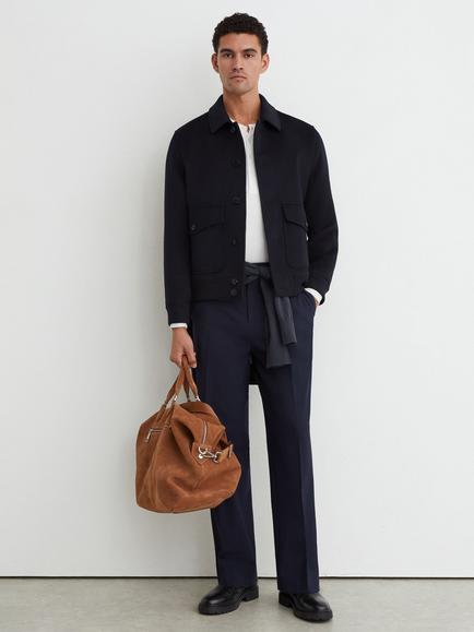 Reiss Deluca Wool Blend Shacket, Navy