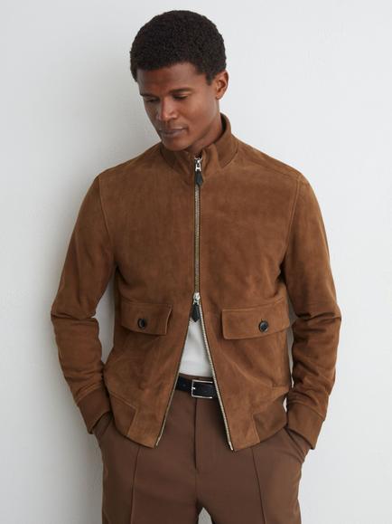 Reiss Helliford Goat Suede Jacket, Tobacco Brown, Tobacco Brown
