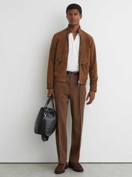 Reiss Helliford Goat Suede Jacket, Tobacco Brown - view 2, Tobacco Brown