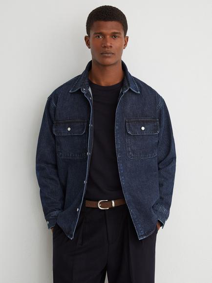Reiss Kravitz Denim Overshirt, Dark Blue, Dark Blue