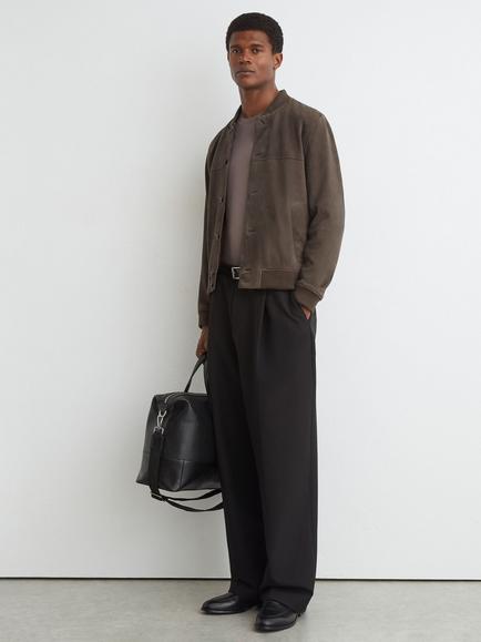 Reiss Mountford Suede Bomber Jacket, Mushroom Brown, Mushroom Brown