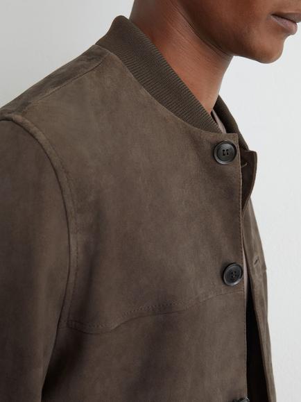 Reiss Mountford Suede Bomber Jacket, Mushroom Brown - view 2, Mushroom Brown