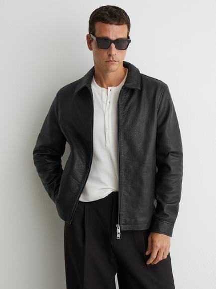 Reiss Ortega Leather Jacket, Black, Black