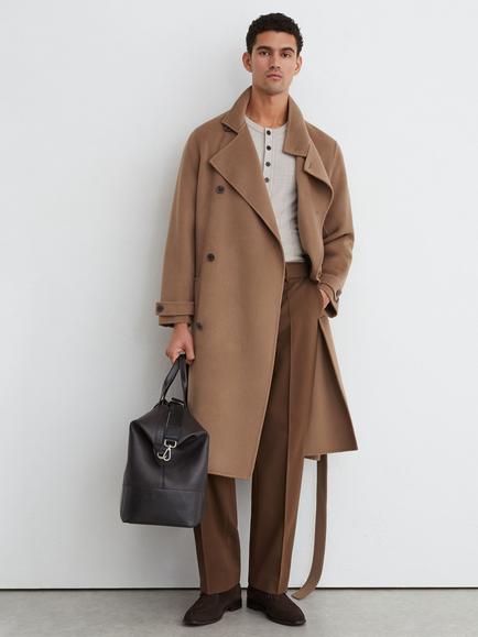 Reiss Selation Wool Rich Overcoat, Camel Brown