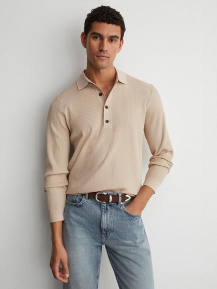 Reiss Admiral Long Sleeve Polo Shirt, Stone, Stone