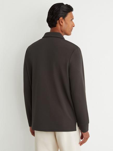 Reiss Alba Long Sleeve Polo Shirt, Brown - view 2, Brown