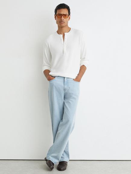 Reiss Francisco Henley Long Sleeve T-Shirt, White, White