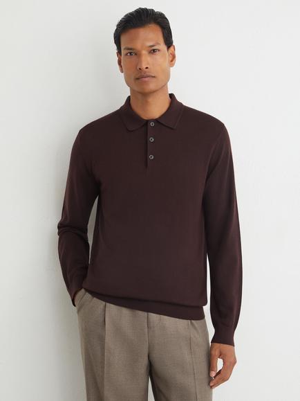 Reiss Trafford Knit Wool Polo Shirt, Bordeaux