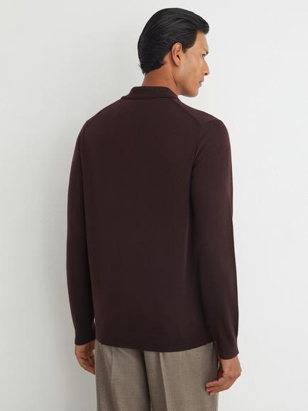 Reiss Trafford Knit Wool Polo Shirt - view 2, Bordeaux