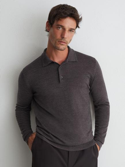 Reiss Trafford Knit Wool Polo Shirt, Dark Wicker Brown